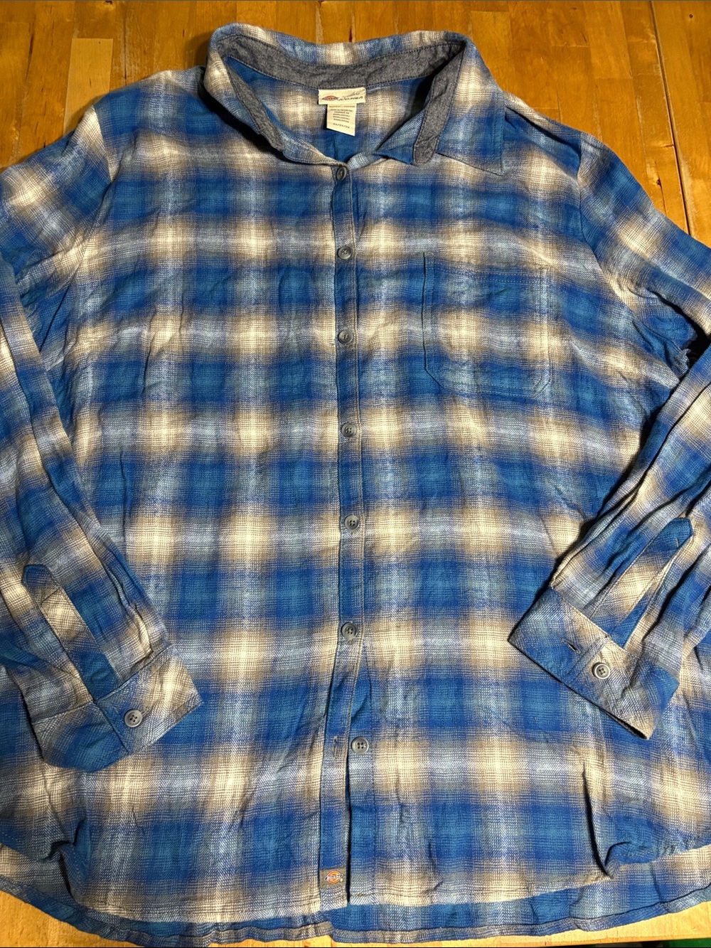 Dickies Women's Blue and White Plaid Shirt